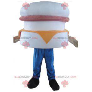 Mascotte de hamburger géant blanc rose et orange -