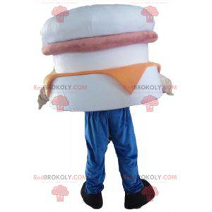 Mascotte de hamburger géant blanc rose et orange -