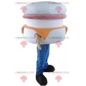 Mascote hambúrguer gigante branco rosa e laranja -