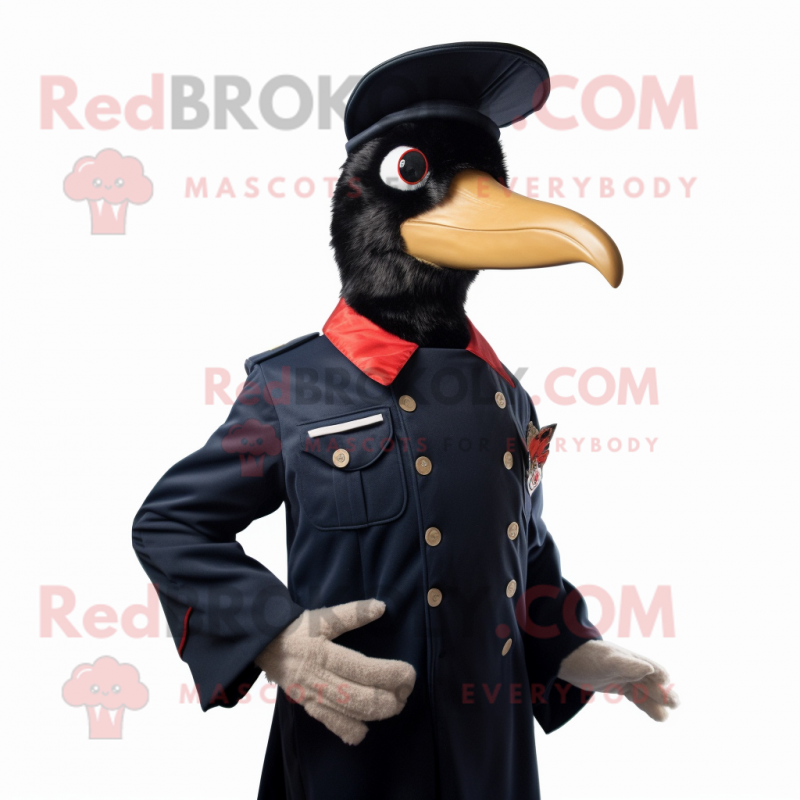 Navy Woodpecker mascot costume character dressed with a Jacket and Gloves
