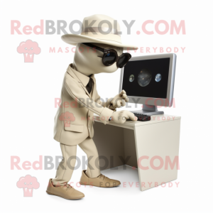 Beige Computer mascot costume character dressed with a Trousers and Lapel pins