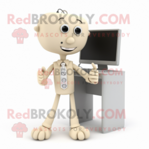 Beige Computer mascot costume character dressed with a Trousers and Lapel pins