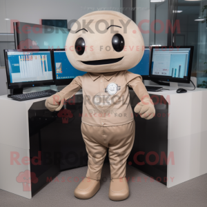 Beige Computer mascot costume character dressed with a Trousers and Lapel pins