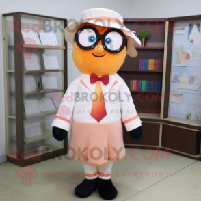 Peach Doctor mascot costume character dressed with a Maxi Dress and Bow ties