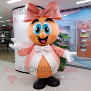 Peach Doctor mascot costume character dressed with a Maxi Dress and Bow ties
