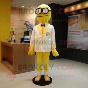 Lemon Yellow Doctor mascot costume character dressed with a Sweater and Tie pins