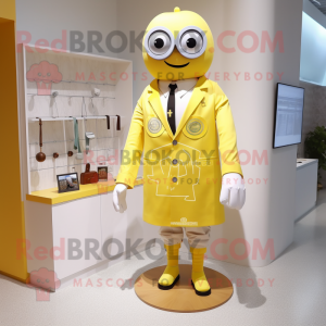 Lemon Yellow Doctor mascot costume character dressed with a Sweater and Tie pins