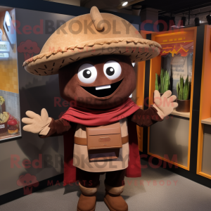 Brown Tacos mascot costume character dressed with a Jeggings and Cummerbunds