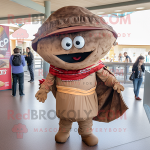Brown Tacos mascot costume character dressed with a Jeggings and Cummerbunds