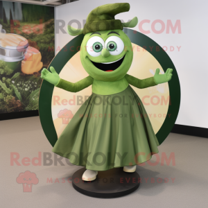 Olive Plate Spinner mascot costume character dressed with a Circle Skirt and Shoe laces