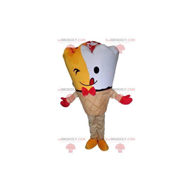 Mascot giant yellow and white ice cream cone - Redbrokoly.com
