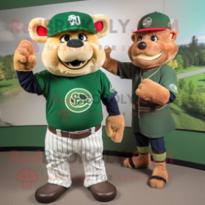 Forest Green Goulash mascot costume character dressed with a Baseball Tee and Hairpins