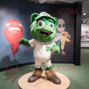 Forest Green Goulash mascot costume character dressed with a Baseball Tee and Hairpins