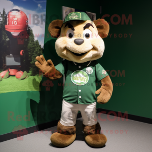 Forest Green Goulash mascot costume character dressed with a Baseball Tee and Hairpins