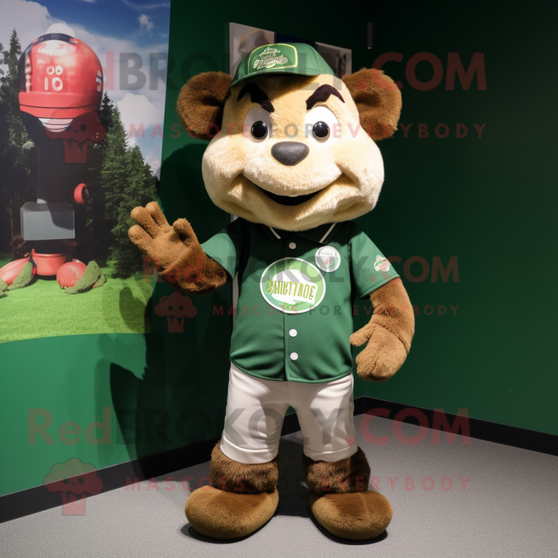 Forest Green Goulash mascot costume character dressed with a Baseball Tee and Hairpins