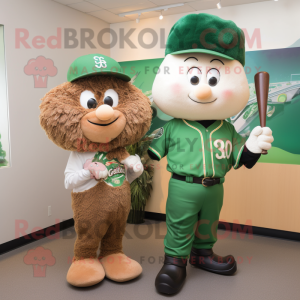 Forest Green Goulash mascot costume character dressed with a Baseball Tee and Hairpins