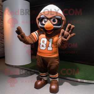 Brown American Football Helmet mascot costume character dressed with a Sweater and Gloves