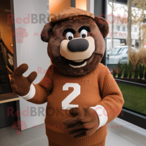 Brown American Football Helmet mascot costume character dressed with a Sweater and Gloves