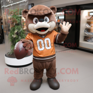 Brown American Football Helmet mascot costume character dressed with a Sweater and Gloves