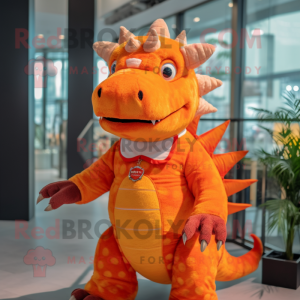 Orange Ankylosaurus mascot costume character dressed with a V-Neck Tee and Hairpins