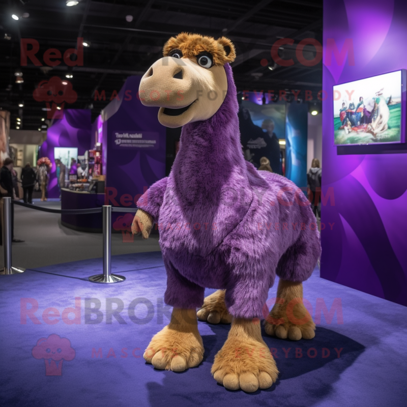 Purple Camel mascot costume character dressed with a Skirt and Shoe laces
