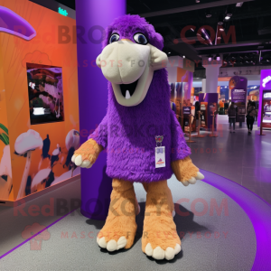 Purple Camel mascot costume character dressed with a Skirt and Shoe laces