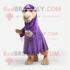 Purple Camel mascot costume character dressed with a Skirt and Shoe laces