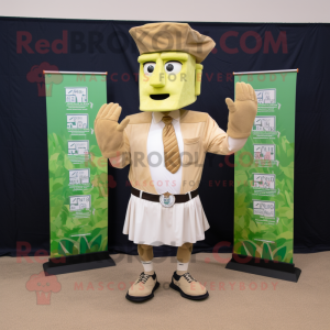 Tan Caesar Salad mascot costume character dressed with a Poplin Shirt and Pocket squares