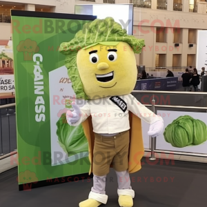 Tan Caesar Salad mascot costume character dressed with a Poplin Shirt and Pocket squares