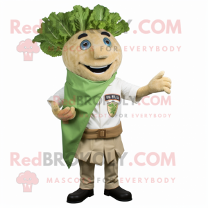 Tan Caesar Salad mascot costume character dressed with a Poplin Shirt and Pocket squares