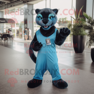 Cyan Panther maskot kostume...