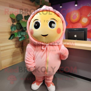 Peach Raspberry mascot costume character dressed with a Sweatshirt and Scarf clips