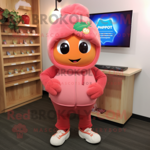 Peach Raspberry mascot costume character dressed with a Sweatshirt and Scarf clips