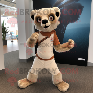 Beige Lemur mascot costume character dressed with a Rash Guard and Headbands