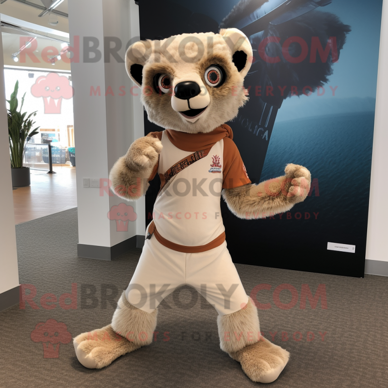 Beige Lemur mascot costume character dressed with a Rash Guard and Headbands Beige Lemur mascot costume character dressed with a Rash Guard and Headbands