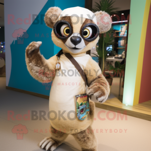 Beige Lemur mascot costume character dressed with a Rash Guard and Headbands