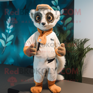 Beige Lemur mascot costume character dressed with a Rash Guard and Headbands