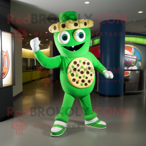 Green Pizza mascot costume character dressed with a Leggings and Bracelets