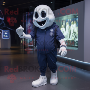 Navy Ghost mascot costume character dressed with a Joggers and Digital watches