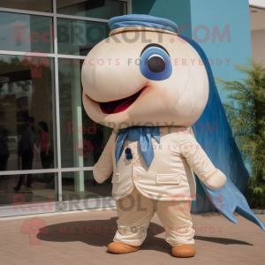 Tan Blue Whale mascot costume character dressed with a Chinos and Ties