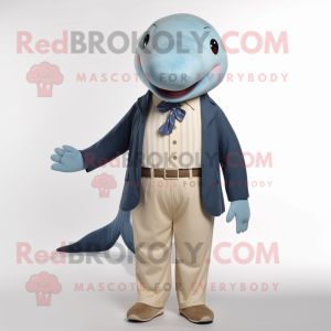 Tan Blue Whale mascot costume character dressed with a Chinos and Ties