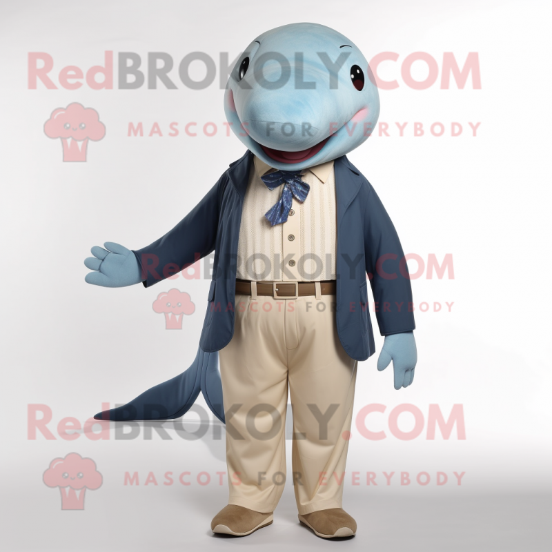 Tan Blue Whale mascot costume character dressed with a Chinos and Ties Tan Blue Whale mascot costume character dressed with a Chinos and Ties