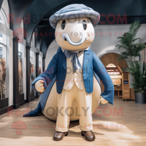 Tan Blue Whale mascot costume character dressed with a Chinos and Ties