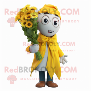 Yellow Bouquet Of Flowers mascot costume character dressed with a Poplin Shirt and Shawls