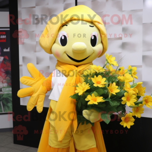 Yellow Bouquet Of Flowers mascot costume character dressed with a Poplin Shirt and Shawls