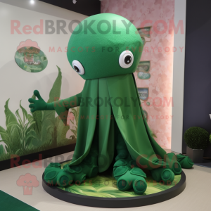Forest Green Octopus mascot costume character dressed with a Dress and Beanies