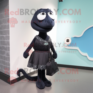 Black Snake mascot costume character dressed with a Shift Dress and Messenger bags
