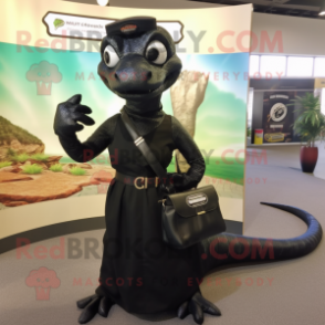 Black Snake mascot costume character dressed with a Shift Dress and Messenger bags