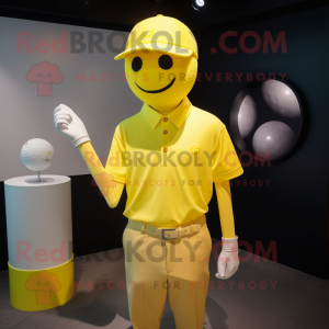 Lemon Yellow Golf Ball mascot costume character dressed with a Henley Shirt and Cufflinks