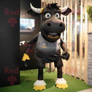 Black Bull mascot costume character dressed with a Running Shorts and Ties